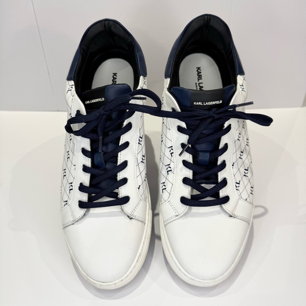 Karl Lagerfeld Men's 10.5 Leather Sneakers Navy Blue White LF1S2002